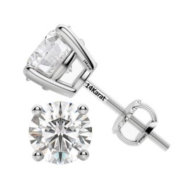 Central Diamond Center Round Diamond Stud Earrings CVD Lab Grown, E-F Color VS-SI, 0.35ctw (0.34ctw to 0.37ctw) 14K White Gold