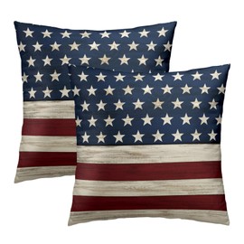 American Flag 4th of July Throw Pillow Cover 18x18 Inch Pack of 2 Independence Day Cushion Pillow Case Square Cotton Blue and Red Star Pillowcase for Patriotic Party Bed Sofa Home Car Bedroom Outdoor