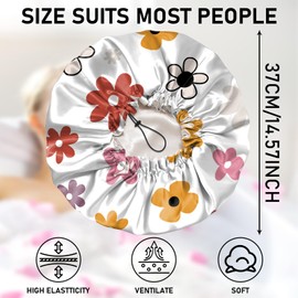Zewurtuw Luxury Shower Cap Adjustable Reusable Double Waterproof Layer Elastic Satin Lined Hair Bath Cap Cute Aesthetic Women Girls-Floral Flower
