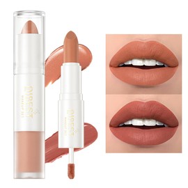 HWSHQY OO Dual Ended Lip Makeup,2-in-1 Matte Liquid Lipstick Lip Gloss,Long Lasting Smudge Proof Lip Stain,Silky Smooth Lip Glosses,Creamy Velvet Lipcolor Lip Makeup,01