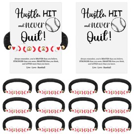 AKPMJ 12 Sets Sports Bracelets Adjustable Clay Beaded Ball Charm Bracelet with Inspirational Card Baseball Gifts for Sport Team Lovers Players Birthday Party Favors