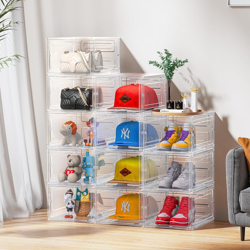 SCAVATA Hat Organizer Box, Stackable Clear Baseball Caps Holder Box