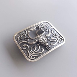 JEAN'S FRIEND Vintage Silver Plated Long Horn Bull Bottle Opener Belt Buckle also Stock in the US