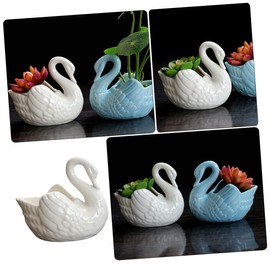 BCOATH 1pc Little Swan Flower Pot Household Plant Container Decorative Succulents Pot Planter Outdoor Flower Planters Out Door Decor Statue Animal White Ceramics