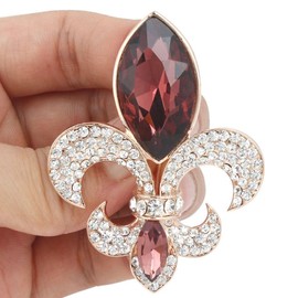 EVER FAITH Rhinestone Crystal Elegant Fleur-de-lis Flower Teardrop Brooch Dark Purple Gold-Tone