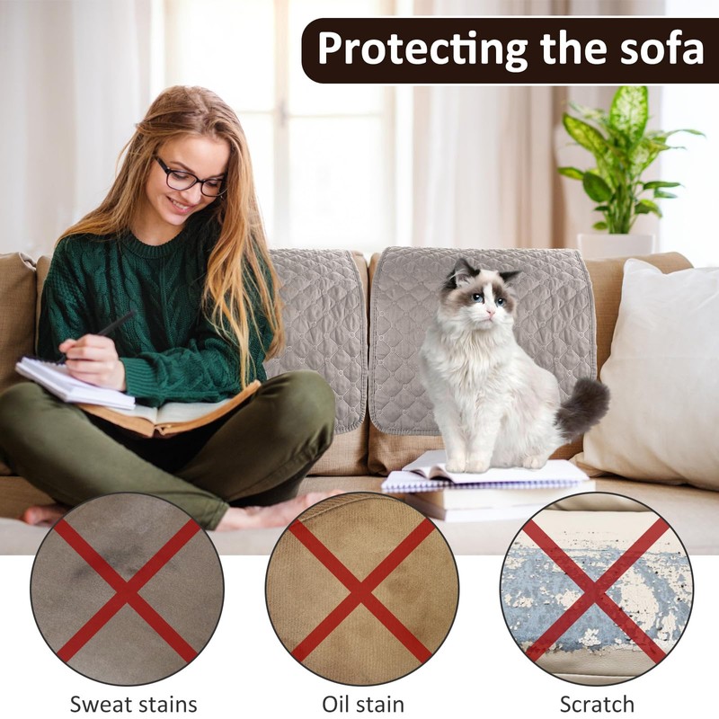 Muross 3Pcs Sofa Headrest Cover Recliner Headrest Protector Soft Polyester