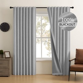 CUCRAF Linen 100% Blackout Curtains 108 Inch Length 2 Panels Set, Back Tab and Rod Pocket Curtain for Living Room Bedroom, Room Darkening Window Drapes Thermal Insulated, (52x108 inch, Light Grey)