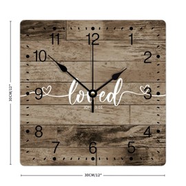 Zyadsinoudor PVC Clock Loved Hanging Wall Clock Inspirational Christian Quote 12in Square Silent Non-Ticking Novelty PVC Wall Clock for Office School Bedroom Home Kitchen