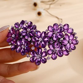 Jumwrit Rhinestone Hair Barrette Vintage Flower Hair Clip Shiny Love Heart Hairpin No Slip Ponytail Holder Slide Clip French Decorative Hair Accessories Wedding Hair Jewelry for Women Girls(Purple)