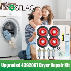 POSFLAG Upgraded 4392067 Dryer Repair Maintenance Kit WPW10314173 Drum Support Roller W10837240 Dryer Idler Pulley and Bracket WPW10359271 and WPW10359272 Dryer Drum Axle for Dryers