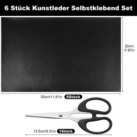 Sinofort Kunstleder Selbstklebend,6 Stück 20×30cm Kunstleder,Lederflicken Selbstklebend,Leder Reparatur Selbstklebend,Leder Selbstklebend,Kunstleder Schwarz,für Autositze,Sofas,Möbel Leder Reparatur