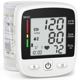Blood Pressure Monitor Digital Wrist BP Machine Automatic Adjustable Cuff ( 5.3 to 7.7 in) with 2 Users 180 Memory Voice Broadcast Large LCD Display USB Charging Cable Carrying Case