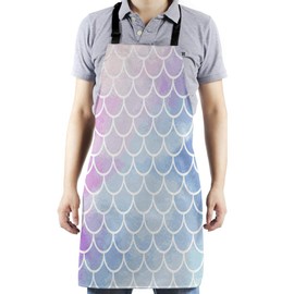 HGOD DESIGNS Mermaid Kitchen Apron,Pink-Blue Mermaid Scales Pattern Kitchen Aprons For Women Men For Cooking Gardening Adjustable Home Bibs,Adult Size