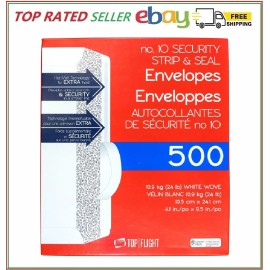 Top Flight #10 Security Strip & Seal Envelopes, 24lb, 4 1/8"x9 1/2" 500 Count