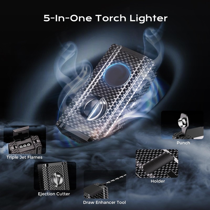 5-in-1 Torch Lighter with Tool, Punch, Holder, Draw Enhancer, Refillable