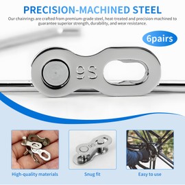 Kettenschloss Fahrrad für Fahrradkette 9 Fach - 6 Paar Fahrradkettenglied Kompatibel mit Shimano Kette 9 Fach, Kettenverschluss Kettenglieder Fahrrad mit Montagehilfe für Schnellen Fahrradreparatur