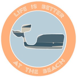 Athena Brands Blue Whale Life is Better at the Beach - Car Truck Window Bumper Sticker Decal - Sunset Orange