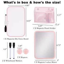Svartur Magnetic Locker Accessories for Girls with Magnetic whiteboard, Locker Mirror and Magnetic Pen Holder, Pink Locker Decoration for School Locker, Back to School Essentials