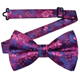 GUSLESON Mens Red Purple Bow Tie for Wedding Pre-Tied Silk Floral Bowties for Business Party (0491-31)