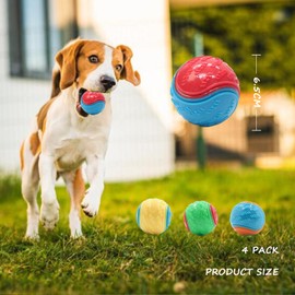 Irunfast 4Pcs Squeaky Dog Ball, Dog Balls Indestructible Dog Ball Dog Toys Teeth Cleaning Puppy Chew Toys Interactive Dog Ball Durable Chew Toys for Teeth Cleaning & Training Fun
