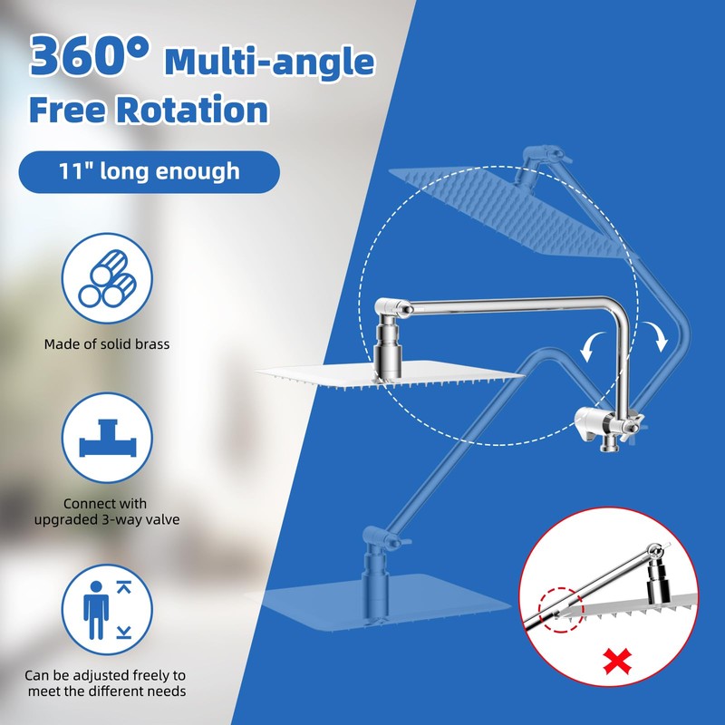 All Metal Shower Head, 10" High Pressure Rainfall/Handheld Shower Combo