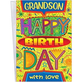 Chuck's Card-O-Rama - Birthday Card For Grandson - Made in Chicago - Excellent Card Stock, Envelope Included - Perfect Size: Opens to a generous 10″×7.75″ - Packaged in Extra Sturdy Mailer - 95781