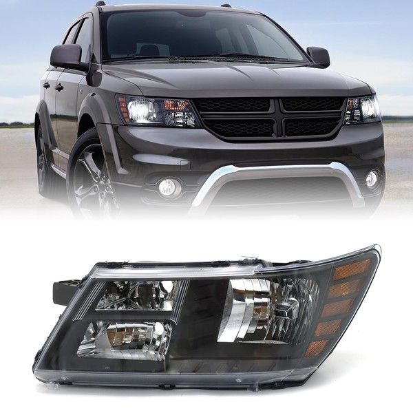 LEAVAN Headlights Assembly Fit For 2009-2020 Dodge Journey, Left/Driver Side Headlamp, Black Housing with Amber Reflector, BULBS NOT INCLUDED