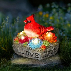Jiasku Solar Cardinal Statue Memorial Heart Figurine Light - Red Bird Garden Decor w