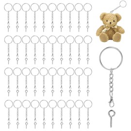 FunWorth 40 Piece Key Ring Set with Chain and Lobster Clasp, 40 Key Ring Rings and 40 Screw Eyelets Pins, Key Rings 25 mm for DIY Projects, Jewellery Making and Crafts