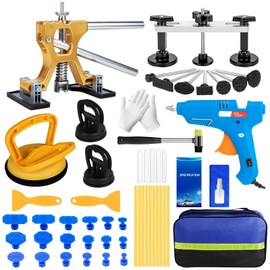 55Pcs Car Dent Puller Kit, Paintless Dent Remover Tool with Adjustable Dent Lifter & Bridge Puller, Dent Repair Kit for Auto Body Large & Small Dents, Hail Damage Dent Removal 98% of Car Dents