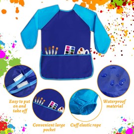 Waterproof Children Art Smock，Toddler Apron peinture Enfant Child Painting Apron，Painting Supplies Kids Art Supplies Kids Long Sleeve Art Aprons with 3 Roomy Pockets,Ages 3-6 (Yellow + Blue)