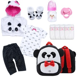 11 Pcs Set Reborn Baby Dolls Clothes Girl Panda Outfit Accessories for 17-19 Inch Reborn Doll Newborn Girl with Panda Backpack&Diaper