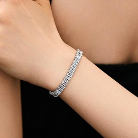 BAOKELAN Tennis Bracelets for Women Cubic Zirconia Bracelet Adjustable Slider Rhinestone Bracelets Silver+Blue