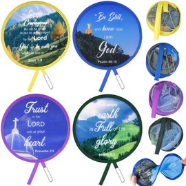 Gulfmew 4 Pcs Round Handheld Fan Biblical Style Japanese Foldable Fan for Women Girls Festival Wedding Party Personal Home Decoration Gifts, 4 Patterns