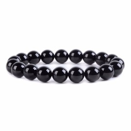 Justinstones Natural Black Tourmaline Gemstone 10mm Round Beads Stretch Bracelet 7" Unisex