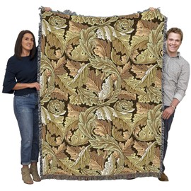 Pure Country Weavers William Morris Acanthus Leaves Gold Blanket - Arts & Crafts - Gift Tapestry Throw Woven from Cotton - Made in The USA (72x54)