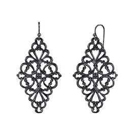 1928 Jewelry Filigree Black Diamond-Shape Drop Earrings