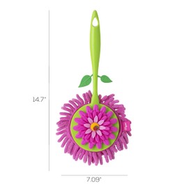 VIGAR Flower Power Microfiber Duster with Comfortable Non-Slip Handle, Detachable Washable Duster Head, Green and Pink