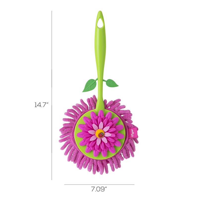 VIGAR Flower Power Microfiber Duster with Comfortable Non-Slip Handle, Detachable