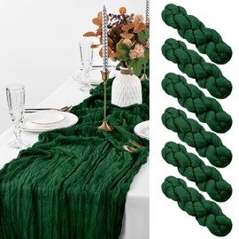Pesonlook 6 Pack Dark Green Cheesecloth Table Runner,10FT Boho Table Runner 35x120 Inch Rustic Gauze Table Runner for Wedding Bridal Baby Shower Birthday Party Table Decorations