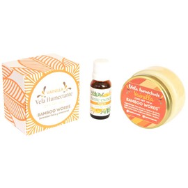 Bamboo Words - Kit Vela de masaje, relajante y humectante con cera de soya (100 g) + Aromaterapia, aceite esencial naranja (15 ml)
