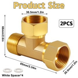 Pack of 2 Brass T-Piece Swivel Pipe Fittings 1 Inch Brass Tee 1 Inch NPT, Male Thread x Female T-Piece Distributor DN25, 3-Way T-Connector Coupling for Air Conditioning, Refrigeration System, Sanitary