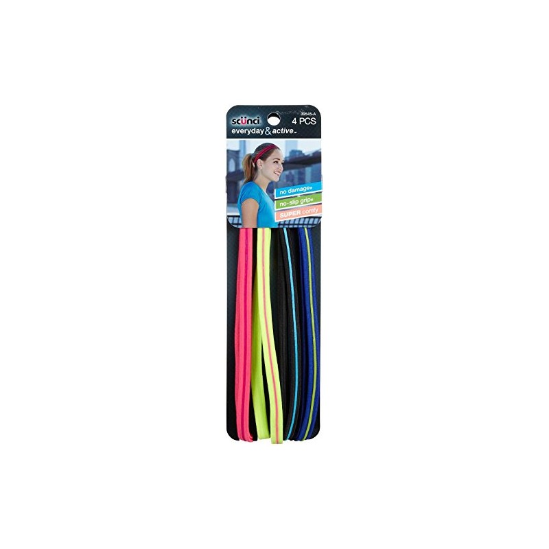 Scunci Everyday and Active No Slip Grip Contrast Silicone Headwraps,4