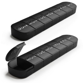 FHORAIN Large Pill Organizer 7 Day, Weekly Pill Box 1 Time a Day, 2-Pack Daily Vitamin Container to Hold Medicaiton, Fish Oil and Supplements (Black & Black)