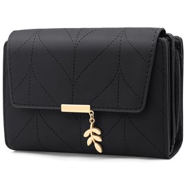 GOUNNU Women's PU Leather Purse RFID Protection Women's Purse Many Compartments Women's Wallet in Short Format with 14 Card Slots and Coin Compartment, black, Contemporary