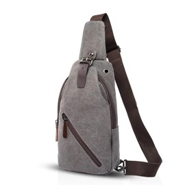 FANDARE Vintage Shoulder Bag Sling Bag School Travel Men Women Messenger Backpacks Neck Bag Sports Bag Travers Outdoor Canvas, gray, Retro