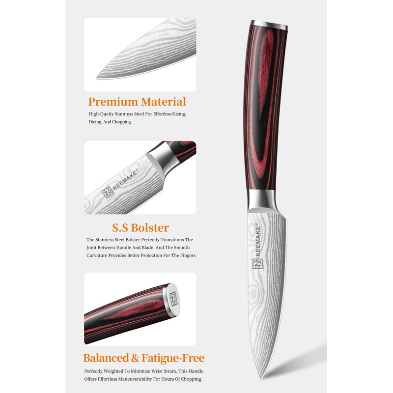 KEEMAKE Professional Paring Knife – Razor-Sharp 3.5" Fruit Knife High