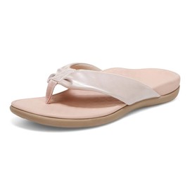 Vionic Women's Tide Melo Toe-Post Sandal- Supportive Flip Flop Slides That Includes an Orthotic Insole and Cushioned Outsole for Arch Support, Peach Metal 9 Medium
