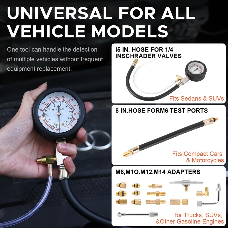 Fuel Pressure Detector kit 0-140 PSI, Universal Fuel Injection Pump