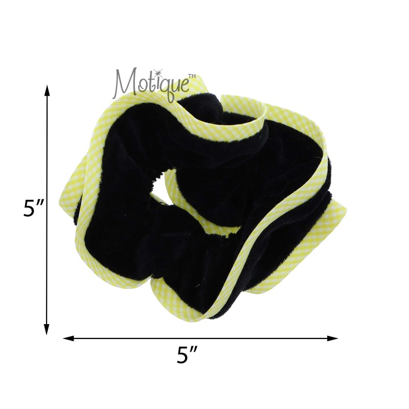 Velvet Hair Scrunchie with Yellow Checkered Trim